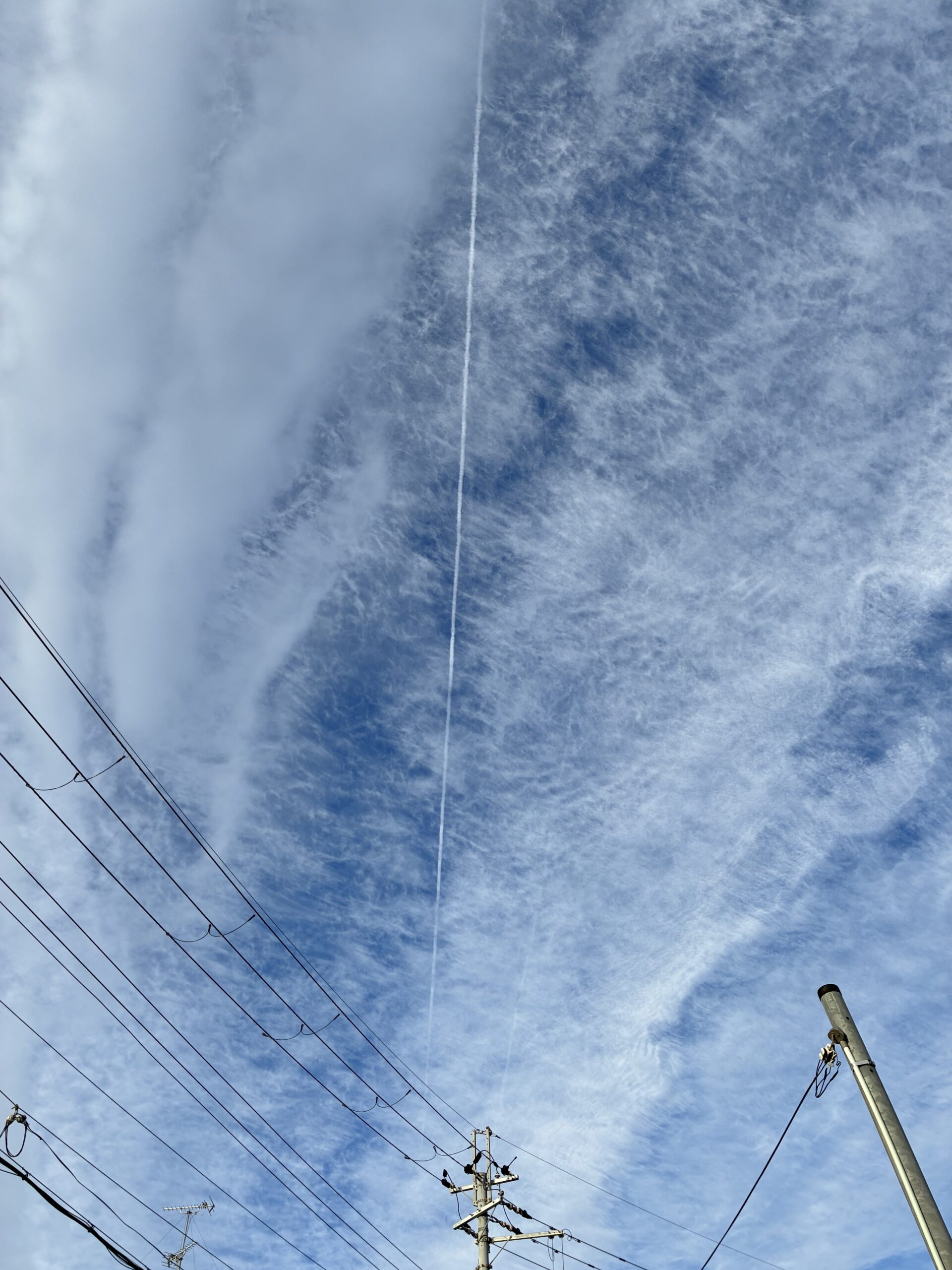 空を見上げるときれいな飛行機雲が
